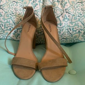 Classic nude suede sandals.  4 inch heel. Like new, worn once.